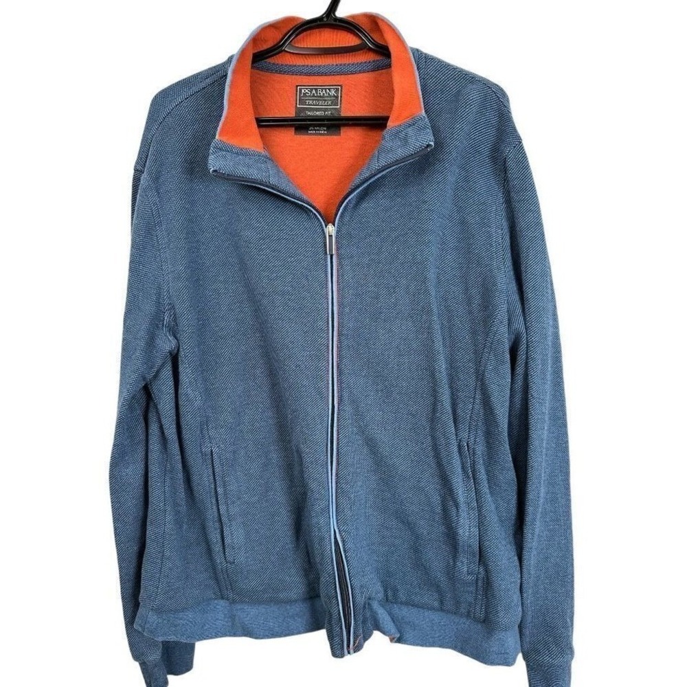 Jos. A. Bank Traveler Jacket Men's XL Blue Orange Full Zip Tailored Fit‎ Knit